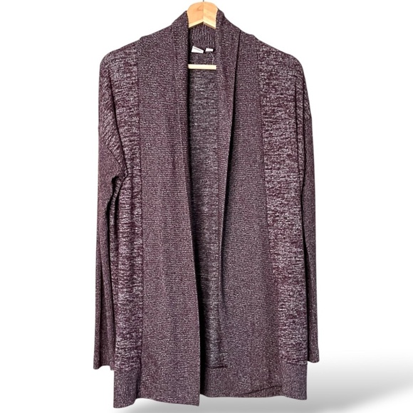 GAP Softspun Heathered Burgundy Open Front Long Sleeve Cardigan Sz S - Picture 3 of 9
